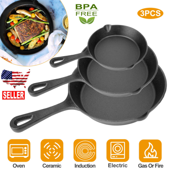 3 Skillet Bundle 6 inches and 8 inches with 10 inch Set of 3 Cast Iron Frying Pans Non-Stick Oven Safe Cookware Heat-Resistant Frying Pan（No shipments on weekends）