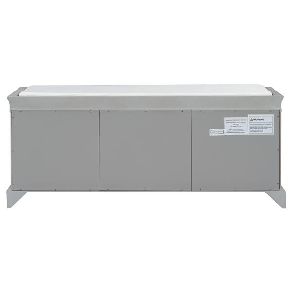 Storage Bench with 2 Drawers and 2 Cabinets, Shoe Bench with Removable Cushion for Living Room, Entryway (Gray Wash)