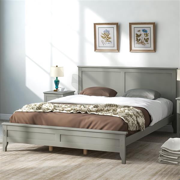 Modern Gray Solid Wood Queen Platform Bed