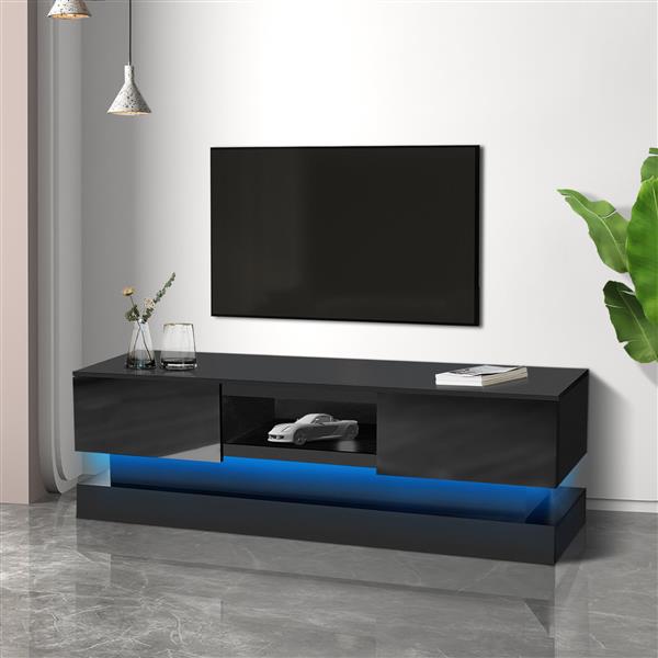 63inch BLACK morden TV Stand with LED Lights,high glossy front TV Cabinet,can be assembled in Lounge Room, Living Room or Bedroom,color:BLACK