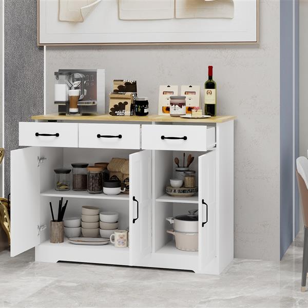 Farmhouse Buffet Cabinet Storage Sideboard with 3 Drawers and 3 Doors for Dining Living Room Kitchen Cupboard-White