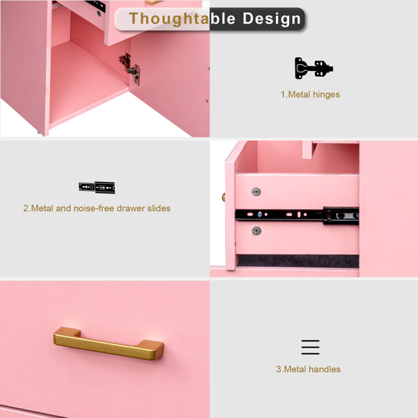  pink particle board iron pipe 97*35*78cm 2 drawers and 1 door computer desk can be used in multiple scenes