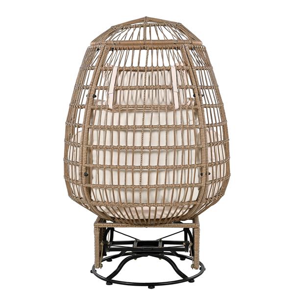 Outdoor Swivel Chair with Cushions, Rattan Egg Patio Chair with Rocking Function for Balcony, Poolside and Garden (Natural Wicker + Beige Cushion)