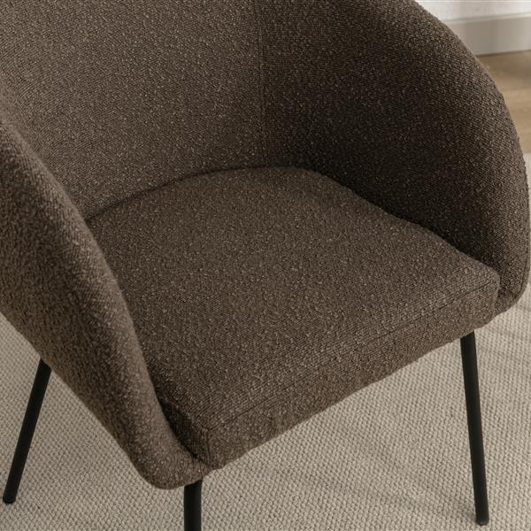 040-Set of 2 Boucle Fabric Dining Chairs With Black Metal Legs,Dark Brown