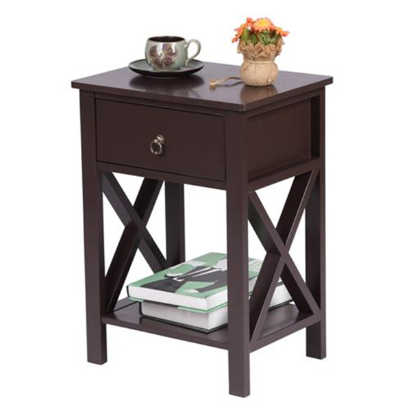 FCH Nightstand Modern End Table, Side Table with 1 Drawer and Storage Shelf, Brown