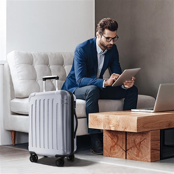 Luggage 3 Piece Sets with Spinner Wheels ABS+PC Lightweight (20/24/28), Grey