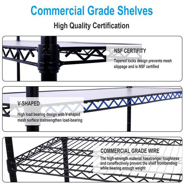 6 Tier 6000lbs Capacity NSF Metal Shelf Wire Shelving Unit, Heavy Duty Adjustable Storage Rack with Wheels & Shelf Liners for Commercial Grade Utility Steel Storage Rack, Black - 82"H x 48"L x 18"D