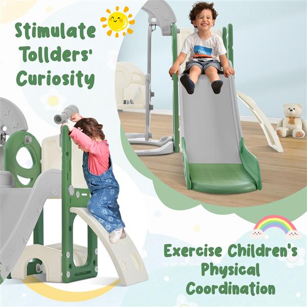 Toddler Slide and Swing Set 5 in 1, Kids Playground Climber Slide Playset with Telescope,  Combination for Babies Indoor & Outdoor