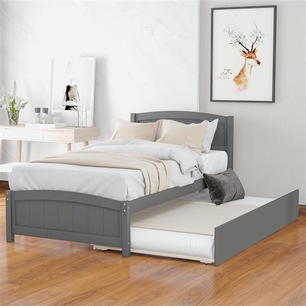 Twin size Platform Bed with Trundle, Gray