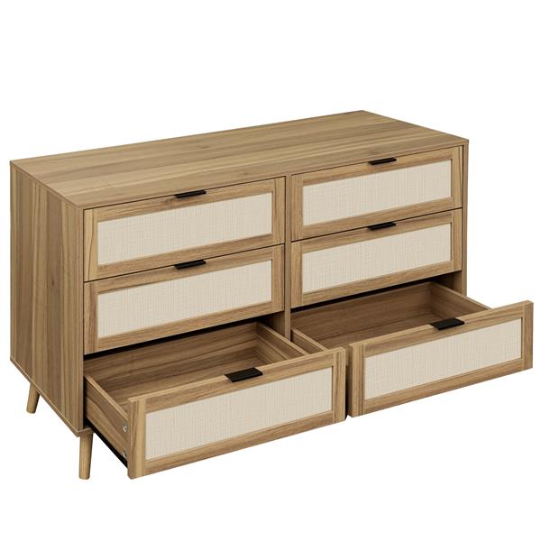 Modern 6 Drawer Dresser Wood Cabinet (Walnut)