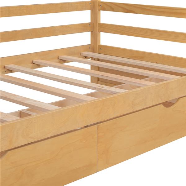 Twin size House Bed with Two Drawers and Wardrobe,Natural