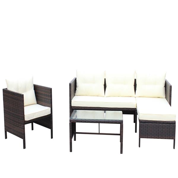 Outdoor patio Furniture sets 4 piece Conversation set wicker Ratten Sectional Sofa With Seat Cushions(Beige Cushion)