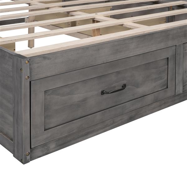 Full Size Platform Bed with 6 Storage Drawers,Antique Gray