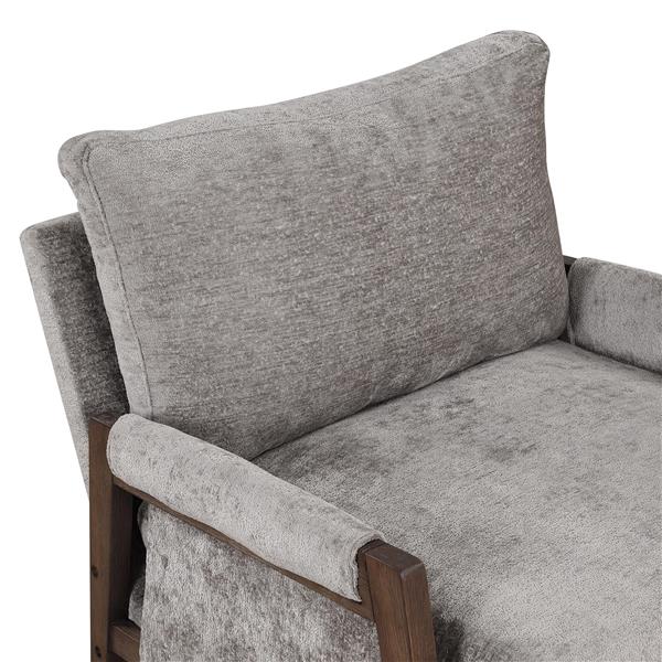 Mid-Century Modern Velvet Leisure Chair with Solid Wood and Thick Seat Cushion for Living Room,Bedroom,Studio,Grey