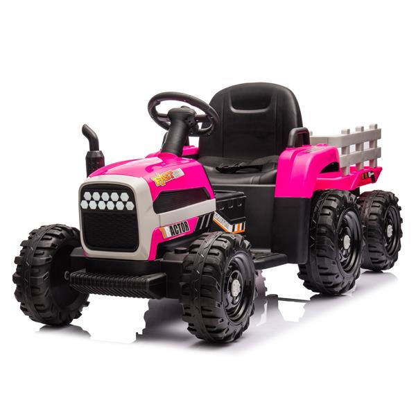 Ride on Tractor with Trailer,12V Battery Powered Electric Tractor Toy w/Remote Control,electric car for kids,Three speed adjustable,Power display, USB,MP3 ,Bluetooth,LED light,Two-point safety belt