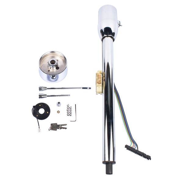 32" Floor Shift Tilt Manual Steering Column w/ 9 Hole Wheel Adapter + Key Chrome