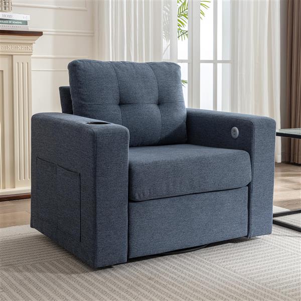 Modern Swivel Accent Sofa Chair , Ernomic Casual 90 Degree Swivel Single Sofa Seat with Drink Holder Living Room Chair ,Soft Egyptian Velvet Sofa Chair (Blue)