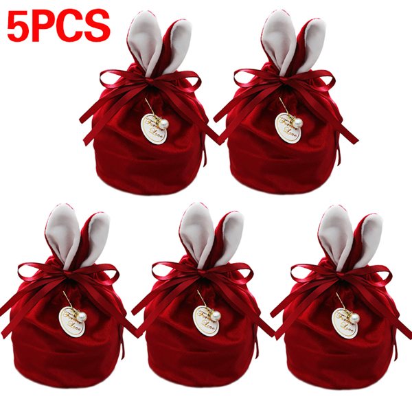 5pcs Easter Rabbit Bunny Ears Velvet Candy Bag Wedding Party Decor Gift Bag