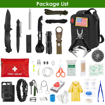  47 in 1 Survival Kits, Gifts for Men, Professional Survival Gear Equipment Tools First Aid Supplies for SOS Emergency Tactical Hiking Hunting Disaster Camping Adventures（No shipments on weekends）