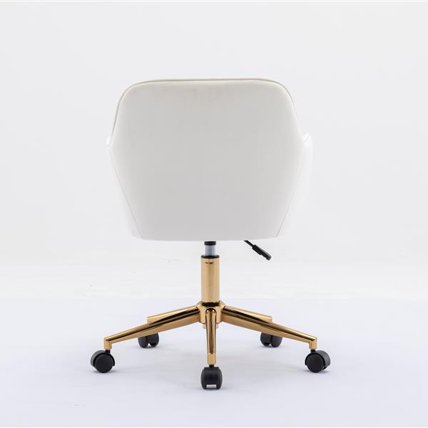 Modern Velvet Fabric Material Adjustable Height 360 revolving Home Office Chair with Gold Metal Legs and Universal Wheels for Indoor,Ivory