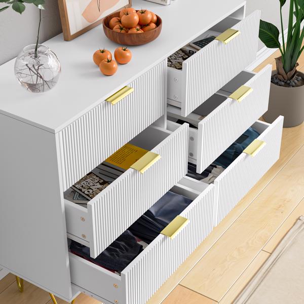 Modern white 6 Drawers for Bedroom,Wooden drawers with Gold Handles, Chest Dresser with Deep Drawers for living room 