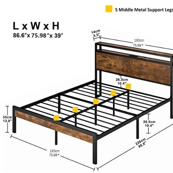 King Size Metal Platform Bed Frame with Wooden Headboard and Footboard with USB LINER, LED Lights ,No Box Spring Needed, Large Under Bed Storage, Easy Assemble