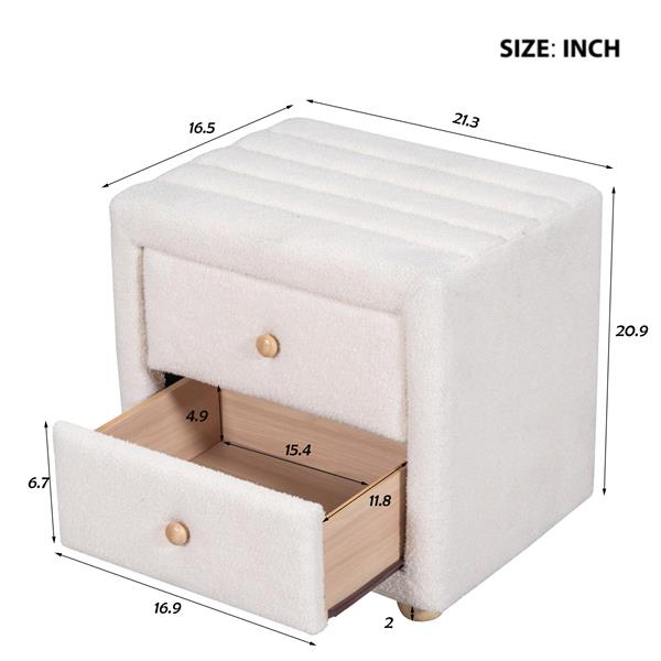 Teddy Fleece Nightstand with 2 Drawers, Beige