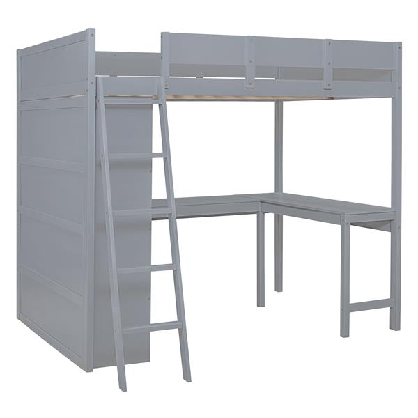 Full Size Loft Bed with Desk and Shelf - Gray