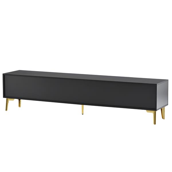 Modern TV Stand with 5 Champagne legs - Durable, stylish, spacious, versatile storage TVS up to 77" (Black)