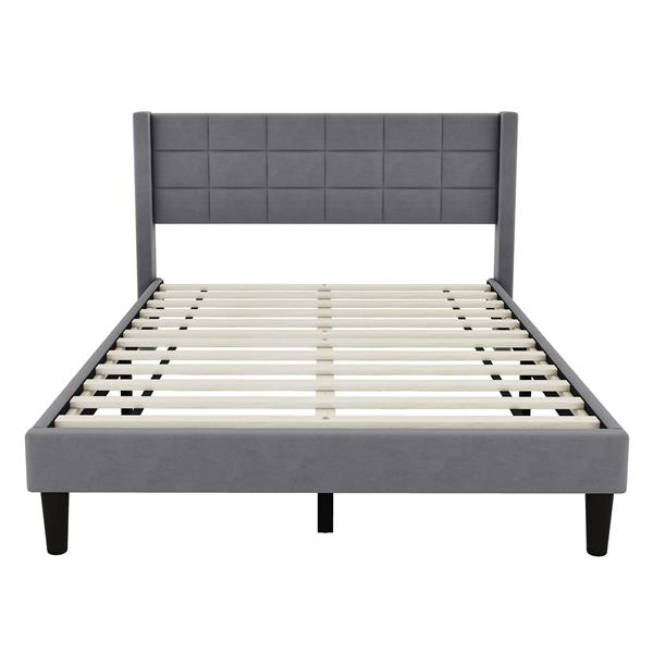 Queen Size Upholstered Platform Bed with Support Legs, Gray