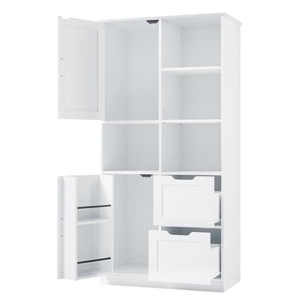 Bathroom Storage Cabinet with Doors and Drawers, Multiple Storage Space, Freestanding Style, Open Shelve, Adjustable Shelf, White