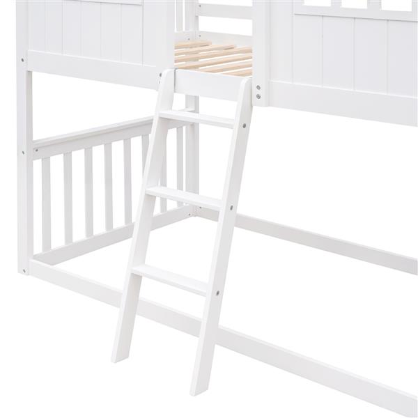 Twin Over Twin House Bunk Bed With Ladder, Wood Bed-White