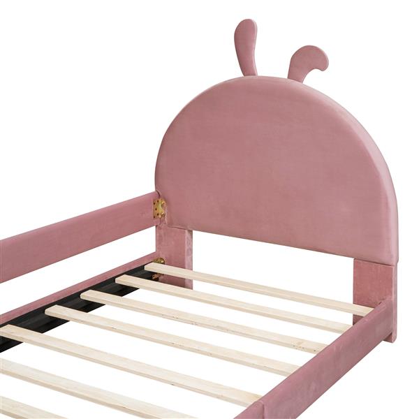 Twin Size Upholstered Daybed with Rabbit Ear Shaped Headboard, Pink