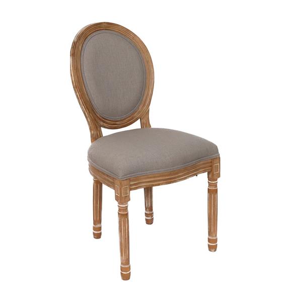 French Country Dining Chairs with Round Back Set of 2, Upholstered, Solid Wood Legs, Side Chairs for Living Room, Wedding Event- Grey