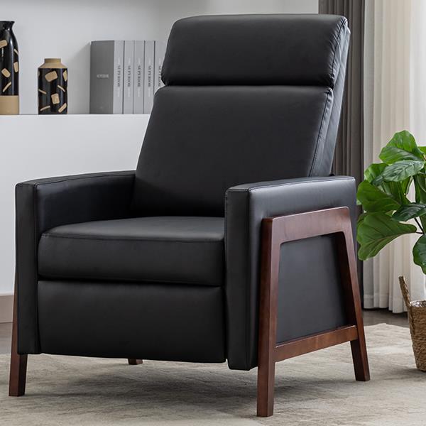 Wood-Framed PU Leather Recliner Chair Adjustable Home Theater Seating with Thick Seat Cushion and Backrest Modern Living Room Recliners, Black