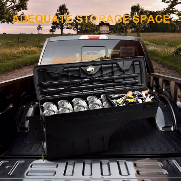 Right Passenger Side Truck Bed Storage Box Fit for 1994-2002 Dodge Ram & 1980-1996 Ford F-Series & 1988-1998 Chevy GMC C/K, Key Lockable Lid Waterproof Truck Bed Toolboxes Black