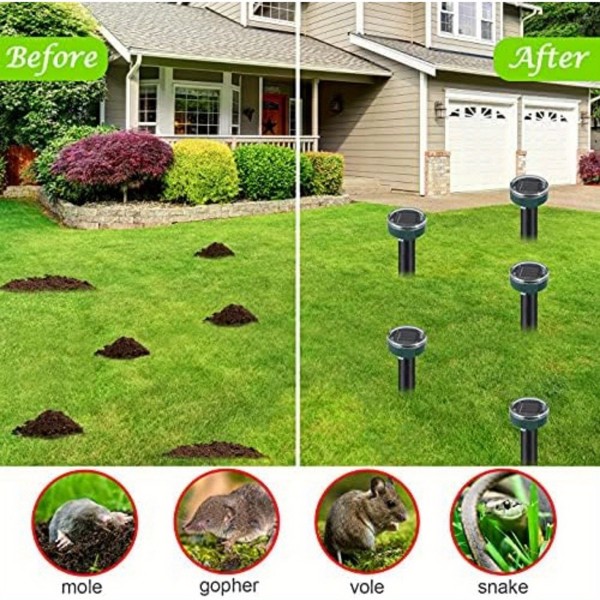 Mole proof solar drive mole proof solar sound wave mole proof pile, snake proof groundhog proof in courtyards, gardens, and lawns (4-piece set)(No shipments on weekends, banned from Amazon)