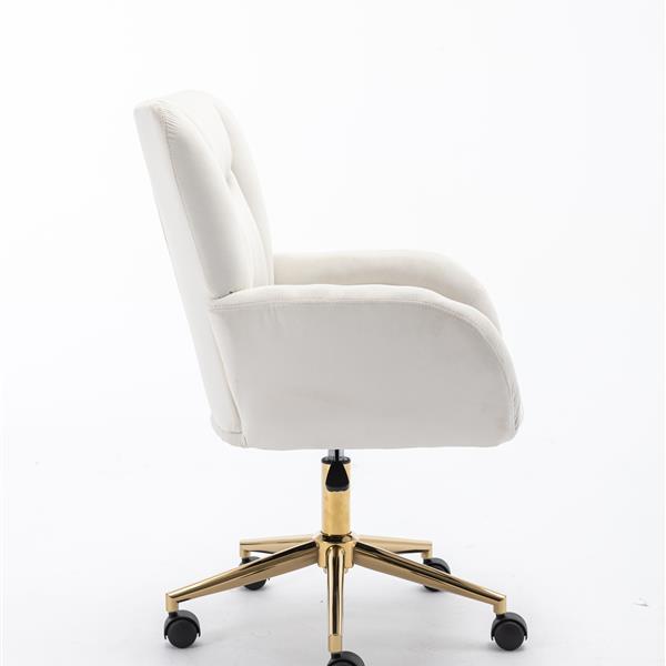 005-Velvet Fabric 360 Swivel Home Office Chair With Gold Metal Base And Universal Wheels,Ivory