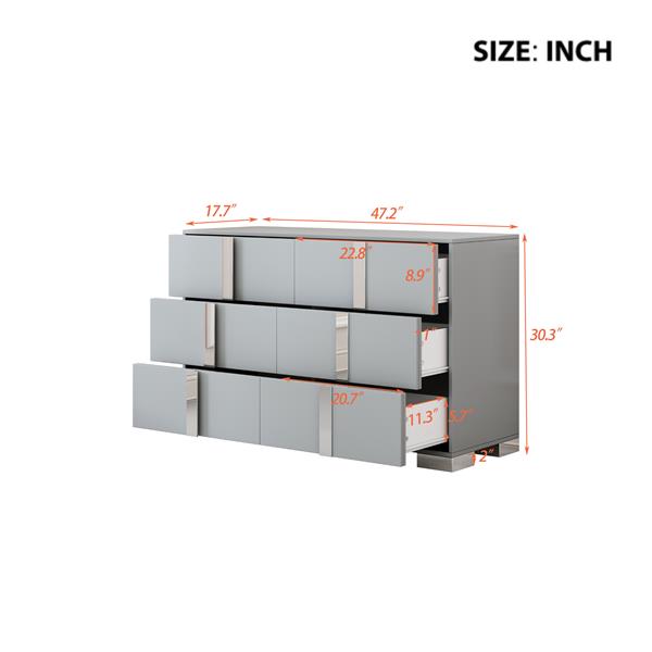 Elegant Modern Dresser with Metal Handle,Mirrored Storage Cabinet with 6 Drawers for Bedroom,Living Room,Grey