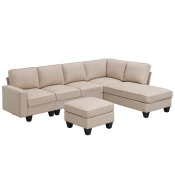 [VIDEO provided] [New] 104.3*78.7\\" Modern L-shaped Sectional <b style=\\'color:red\\'>Sofa</b>,7-seat Linen Fabric Couch Set