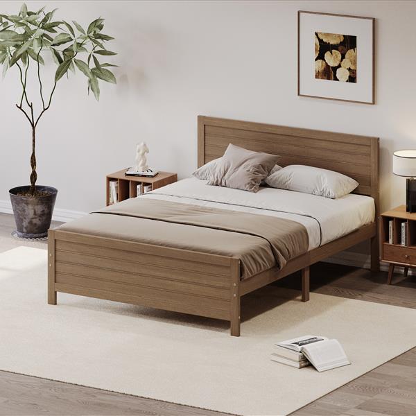 Wood Platform Bed Frame with Headboard, Mattress Foundation with Wood Slat Support, No Box Spring Needed, Queen Size, Walnut