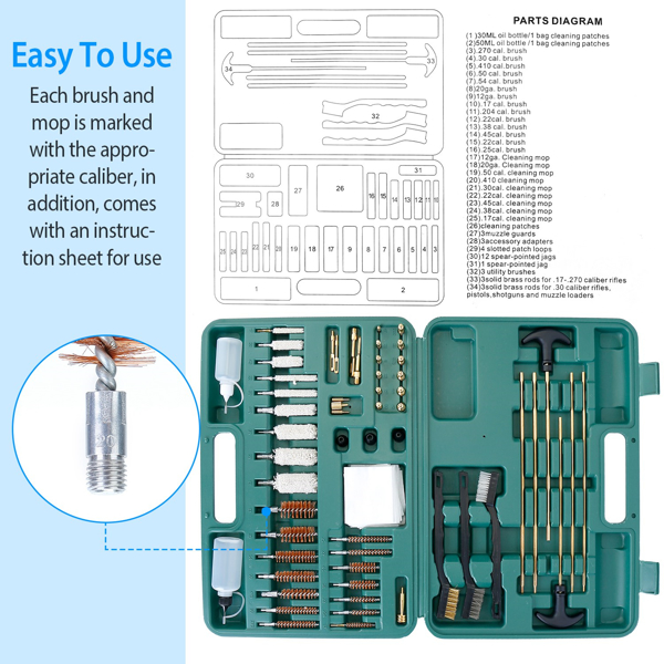 Universal Gun Cleaning Kit Gun Cleaning Brushes Mops Muff Guard w/ Carrying Case For Rifles Pistols Handguns Shotguns