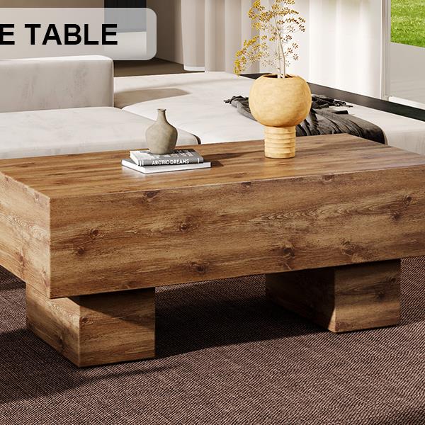 This modern rectangular coffee table features a stylish wood color, making it an ideal addition to any living room or apartment, and measures 43.3 "x 21.6" x 17.2 ".