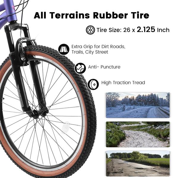 Mountain Bike 26 Inch Wheel, 21-Speed U-Brakes Twist Shifter, Carbon Steel Frame Youth Teenagers Mens Womens Trail Commuter City Snow Beach Mountain Bikes Bicycles