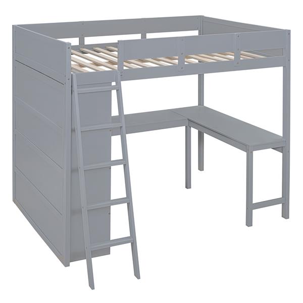 Full Size Loft Bed with Desk and Shelf - Gray