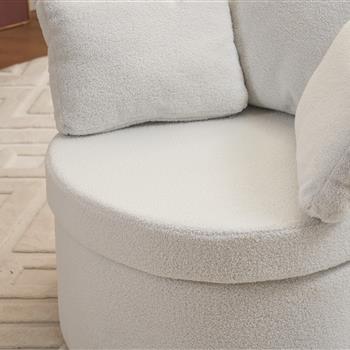 Fabric Swivel And Storage Chair With Back Cushion For Living Room,Ivory