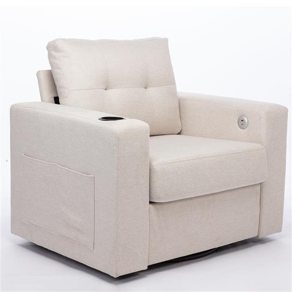 Modern Swivel Accent Sofa Chair, Ernomic Casual 90 Degree Swivel Single Sofa Seat with Drink Holder Living Room Chair ,Soft Egyptian Velvet Sofa Chair (White)