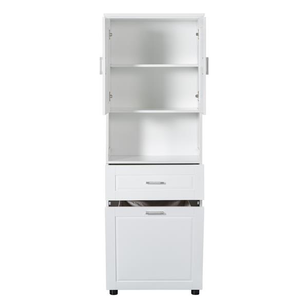 Tall Bathroom Cabinet with Laundry Basket, Large Storage Space Tilt-Out Laundry Hamper and Upper Storage Cabinet, White