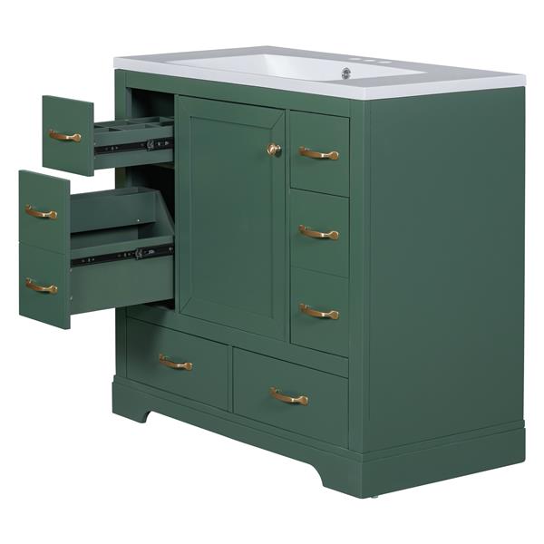 36" Bathroom Vanity with Sink Combo, Six Drawers, Multi-Functional Drawer Divider, Adjustable Shelf, Green