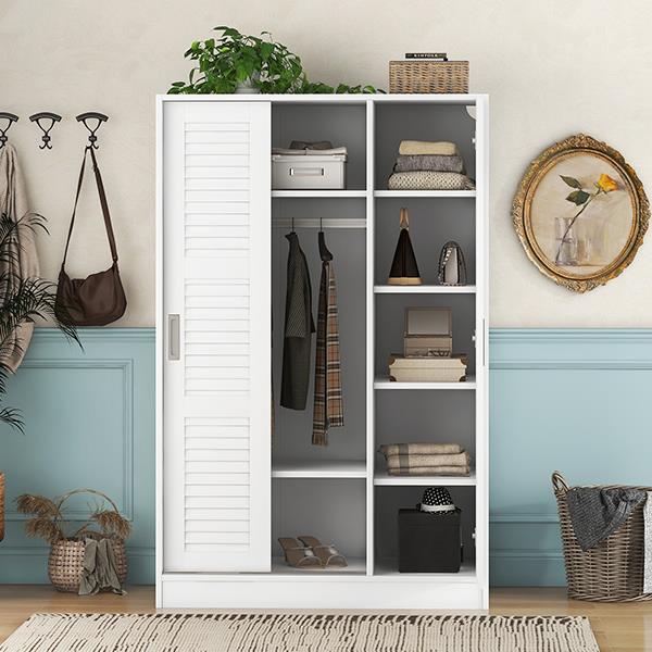 3-Door Shutter Wardrobe with shelves, White